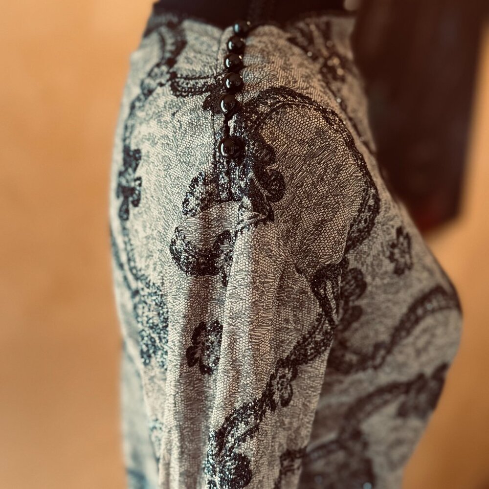 NWOT! Vintage Newport News Black Glitter Lace Floral Mesh Top Sz Small 1990s - Picture 3 of 6